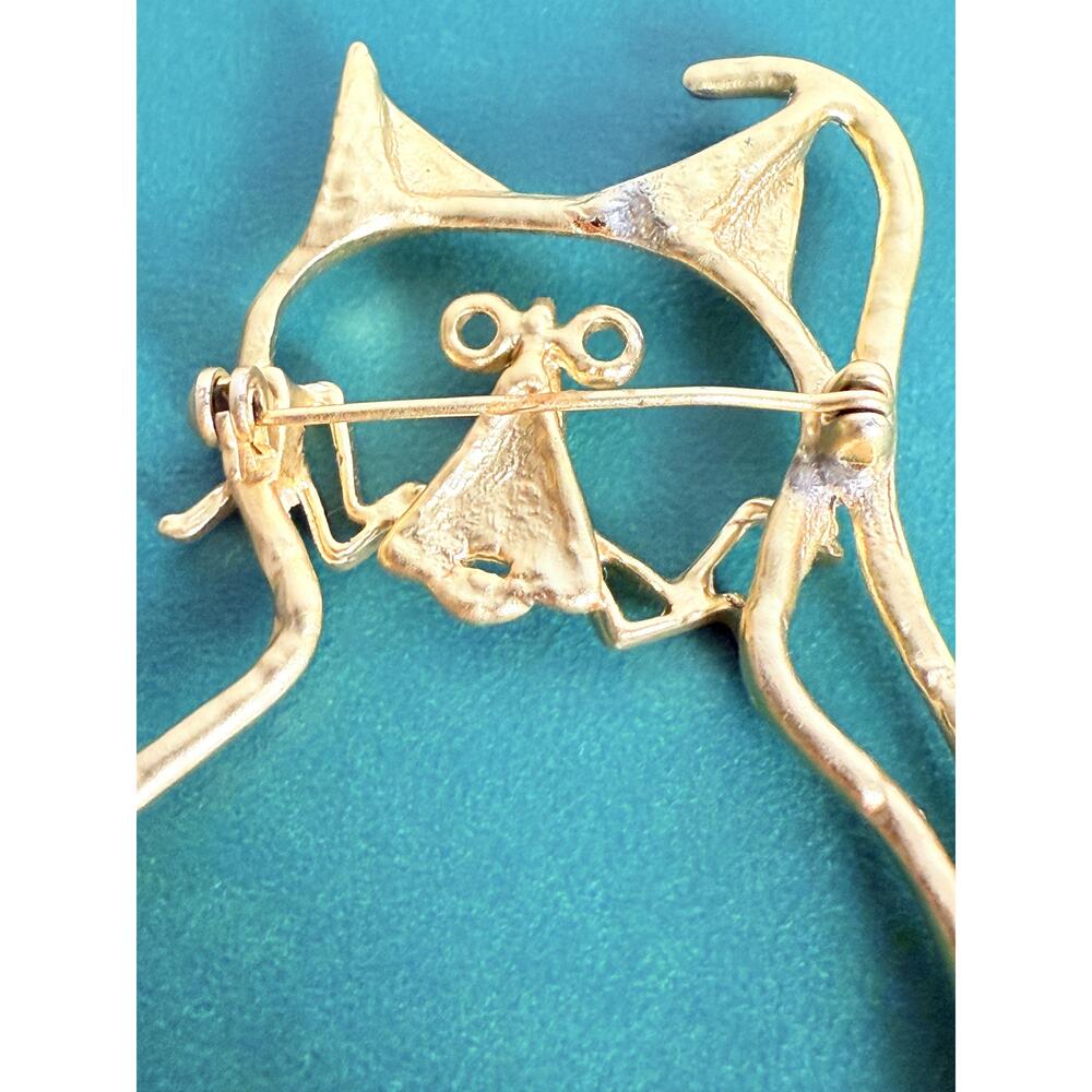 Gold Tone Cat Outline Abstract Design Brooch - Picture 7 of 7